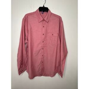 Port Authority Red Chambray Button Down Shirt Sz L Casual